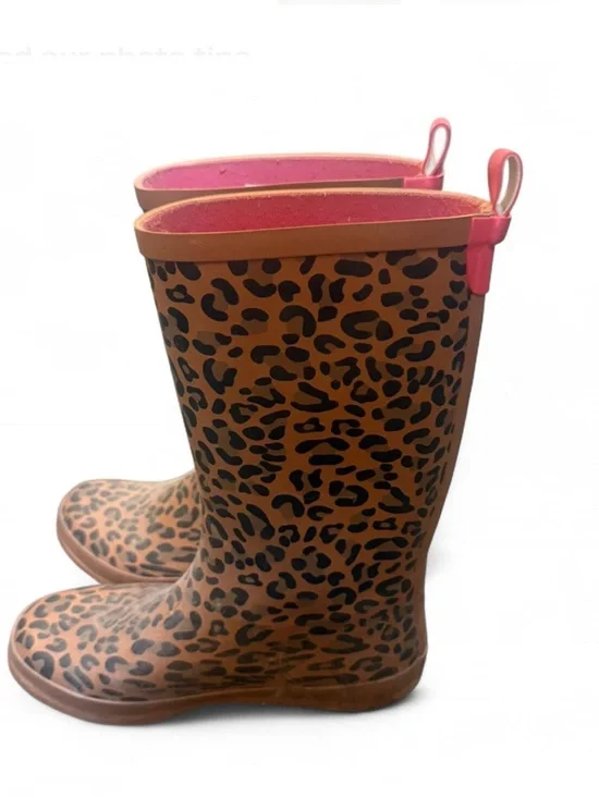 GIRLS Leopard Print Rain Boots with Pink Trim - Picture 2 of 3